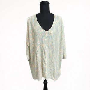 Kerisma Multicolor V Neck Tunic Sweater M/L Oversized Pastel Knit Top Boho